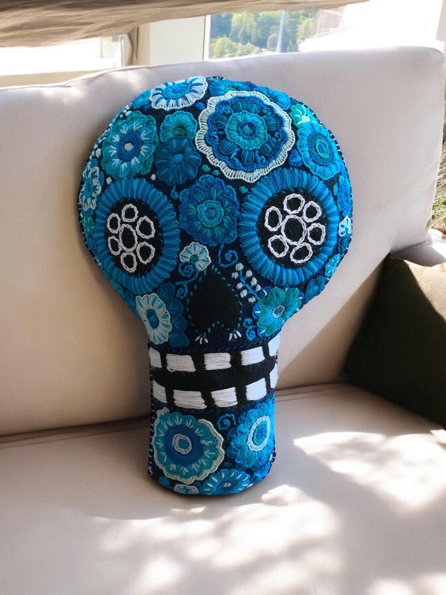 Hand Embroidered Calavera Pillow
