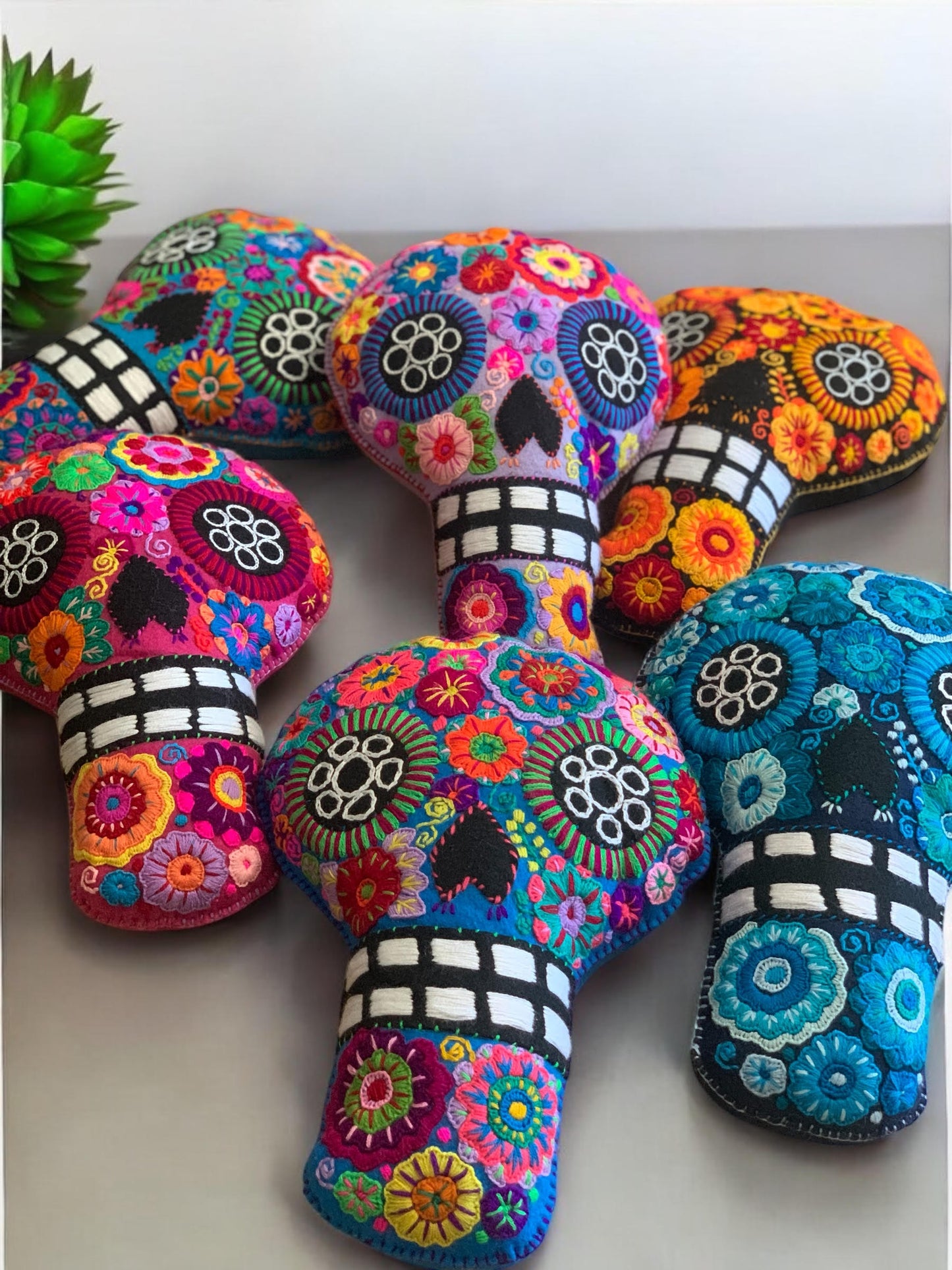 Hand Embroidered Calavera Pillow