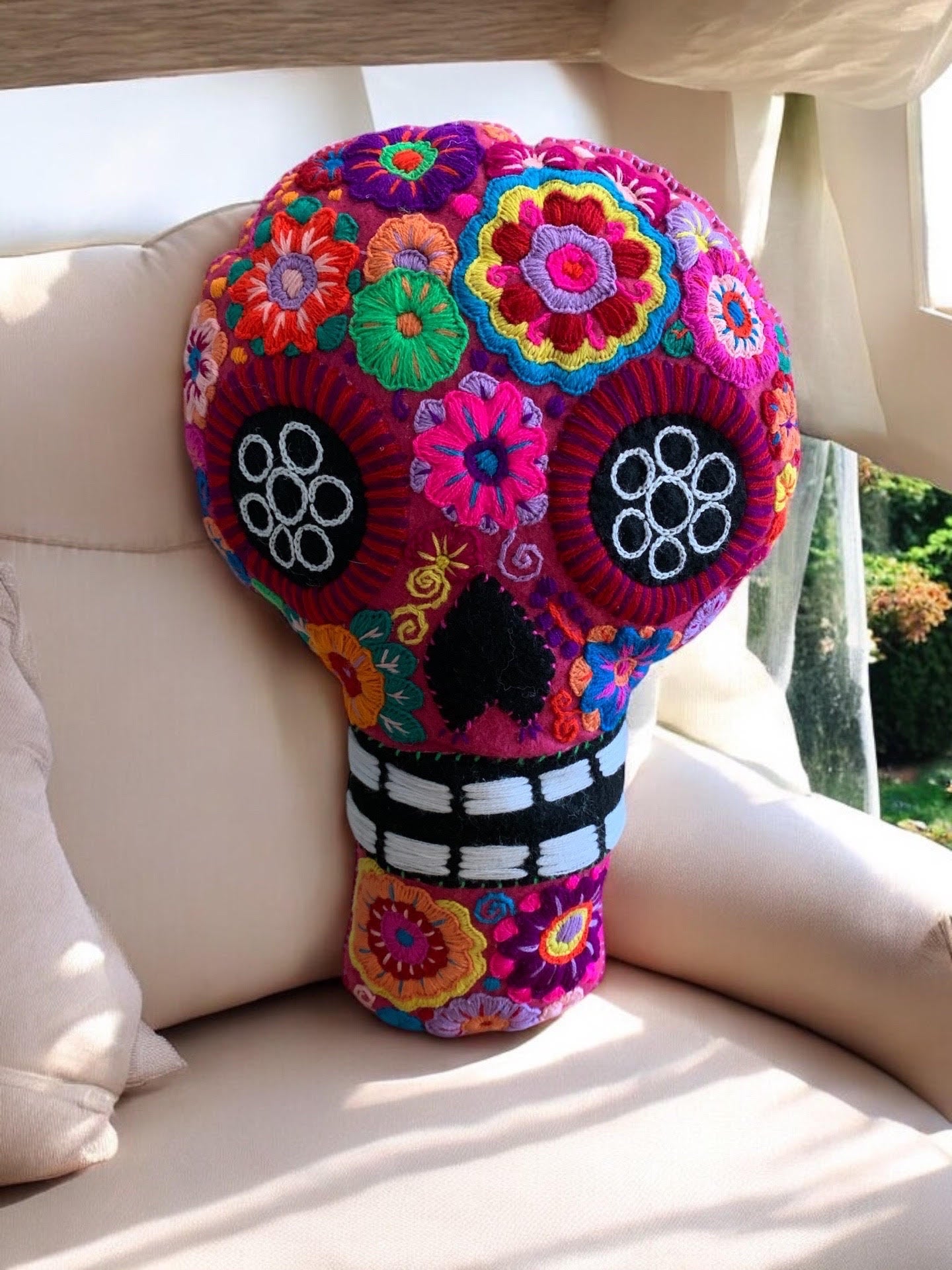 Hand Embroidered Calavera Pillow