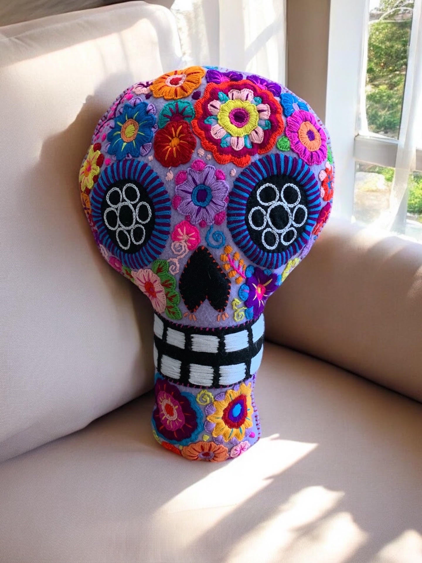 Hand Embroidered Calavera Pillow