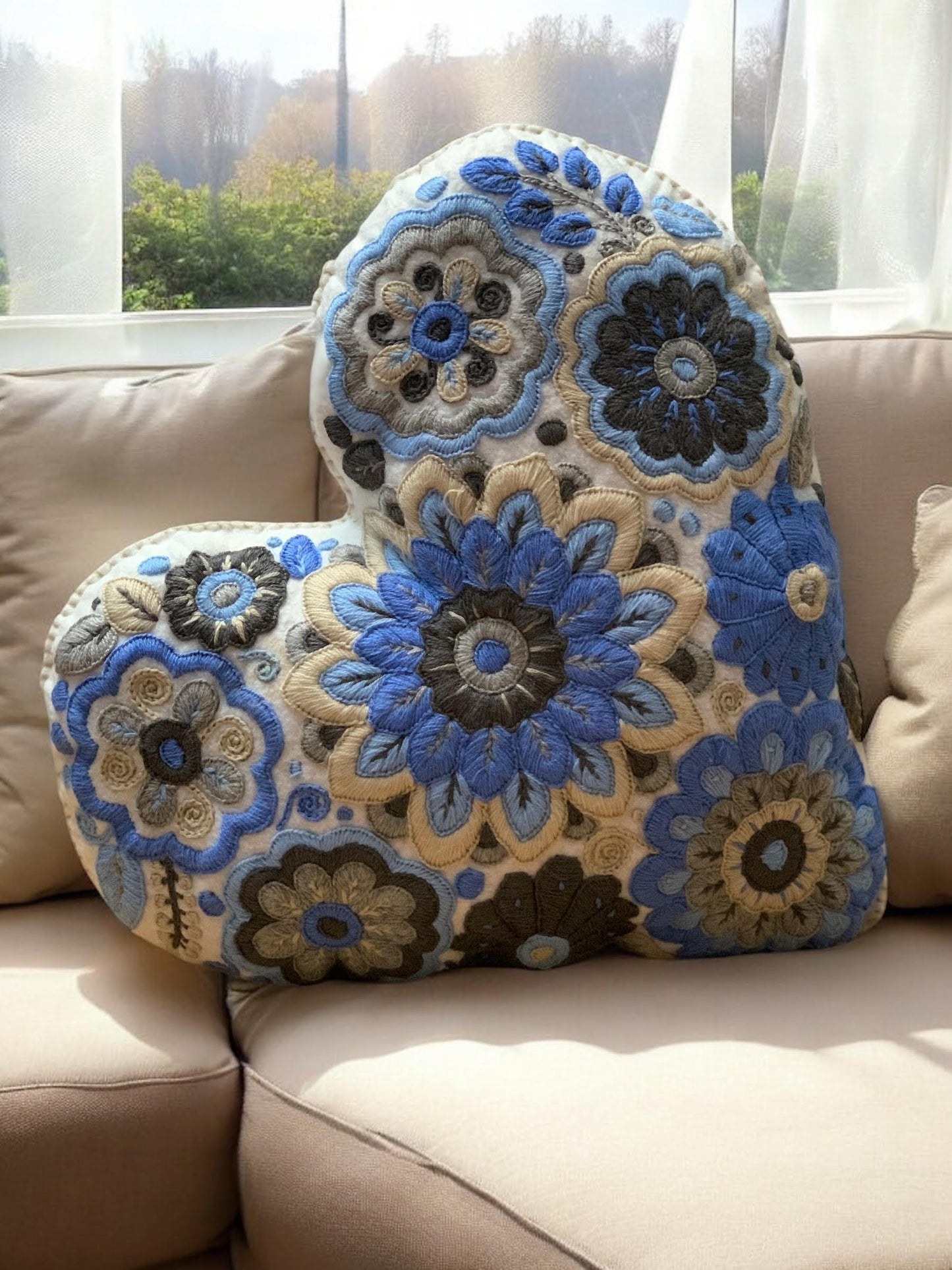Hand Embroidered Heart Pillow