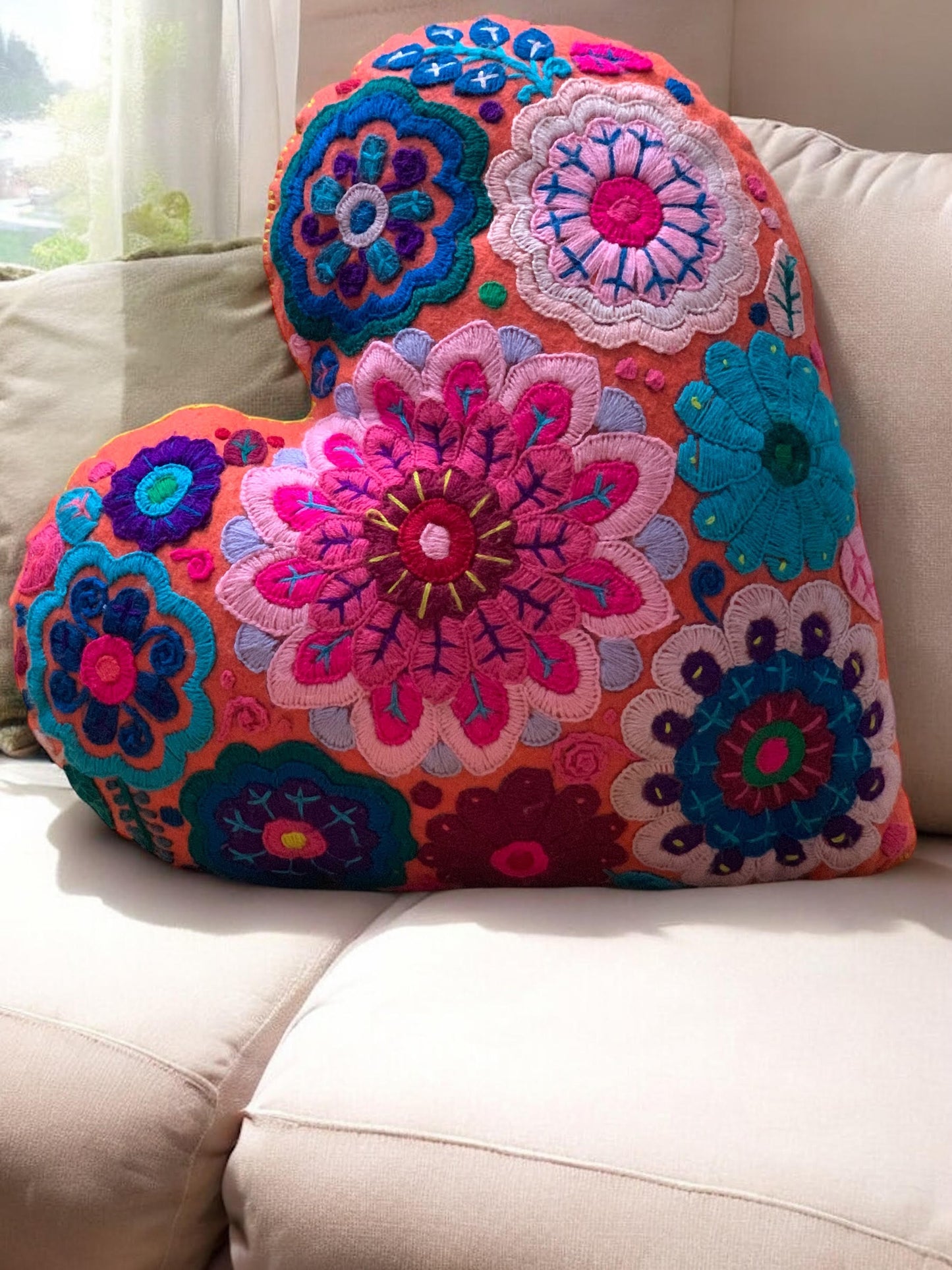 Hand Embroidered Heart Pillow