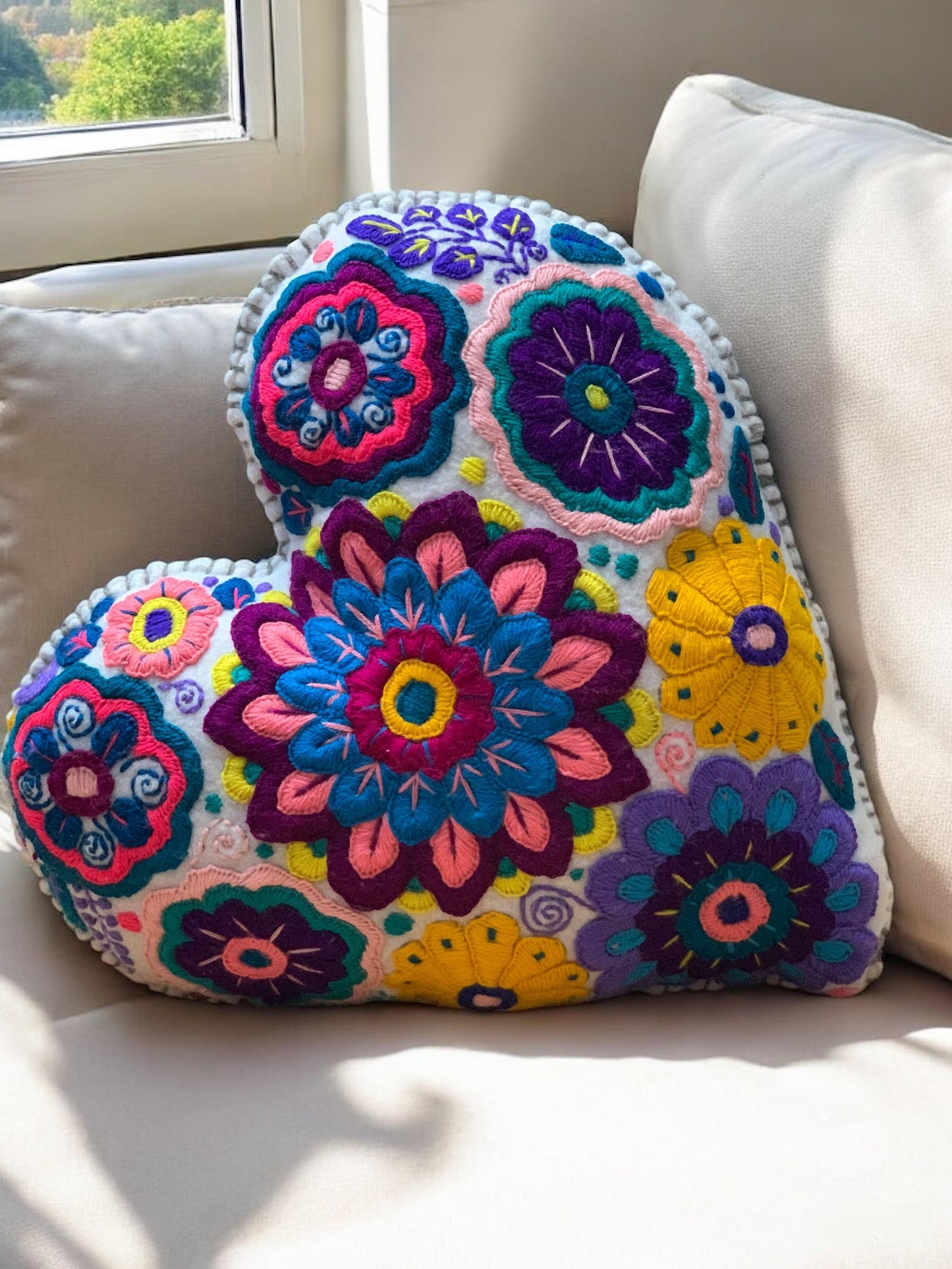 Hand Embroidered Heart Pillow